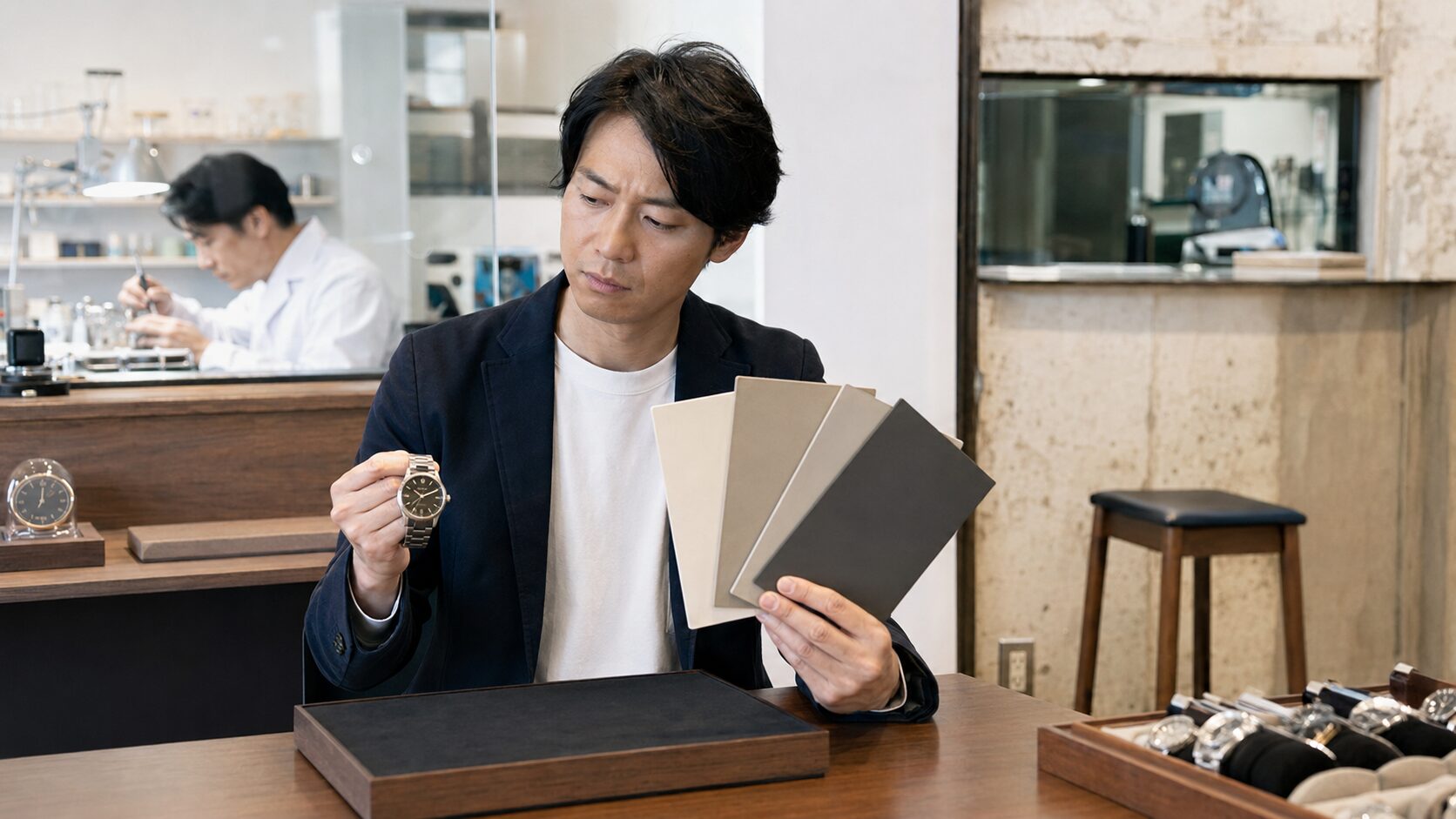 安い時計オーバーホール店の料金と技術を比較する日本人男性