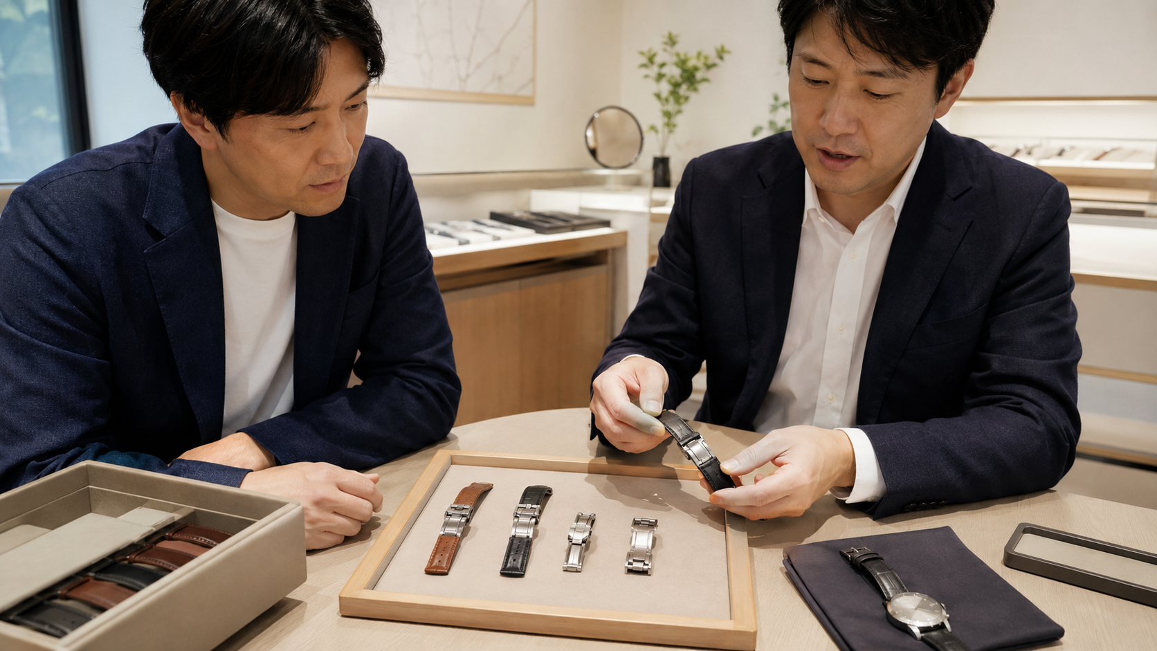複数の社外Dバックルをサイズや仕上げで比較する日本人の高級時計所有者