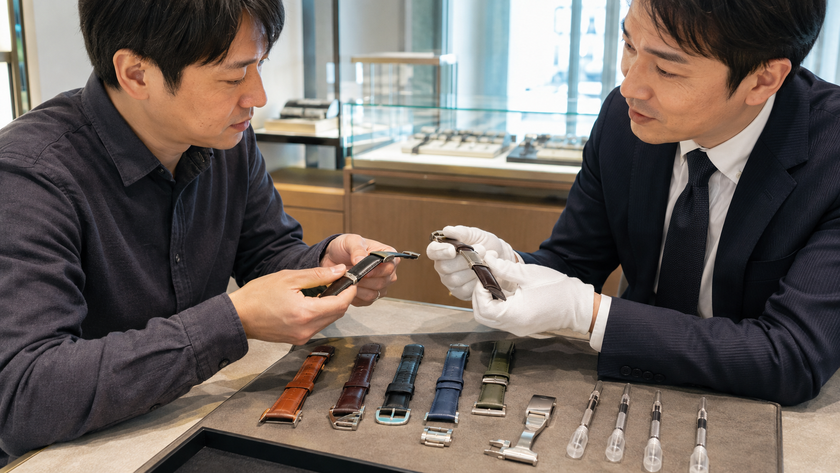 複数のブランド腕時計で純正と社外革ベルトの交換方法を比較する日本人