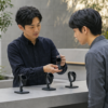 店頭で現行の堅牢なスマートウォッチを確認する日本人