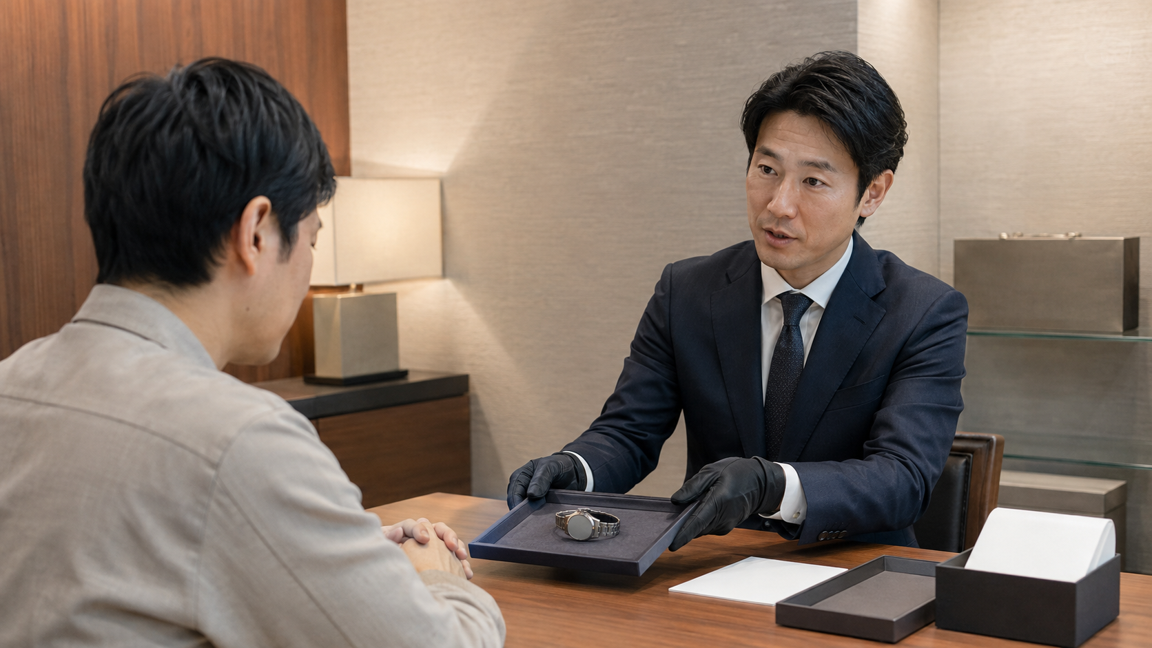 ロレックス買取を断られた際の説明をイメージした、腕時計査定室での返却と説明