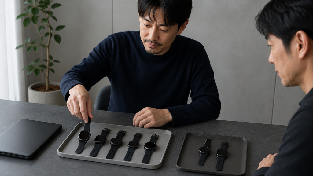 候補となるスマートウォッチを絞り込む日本人の手元
