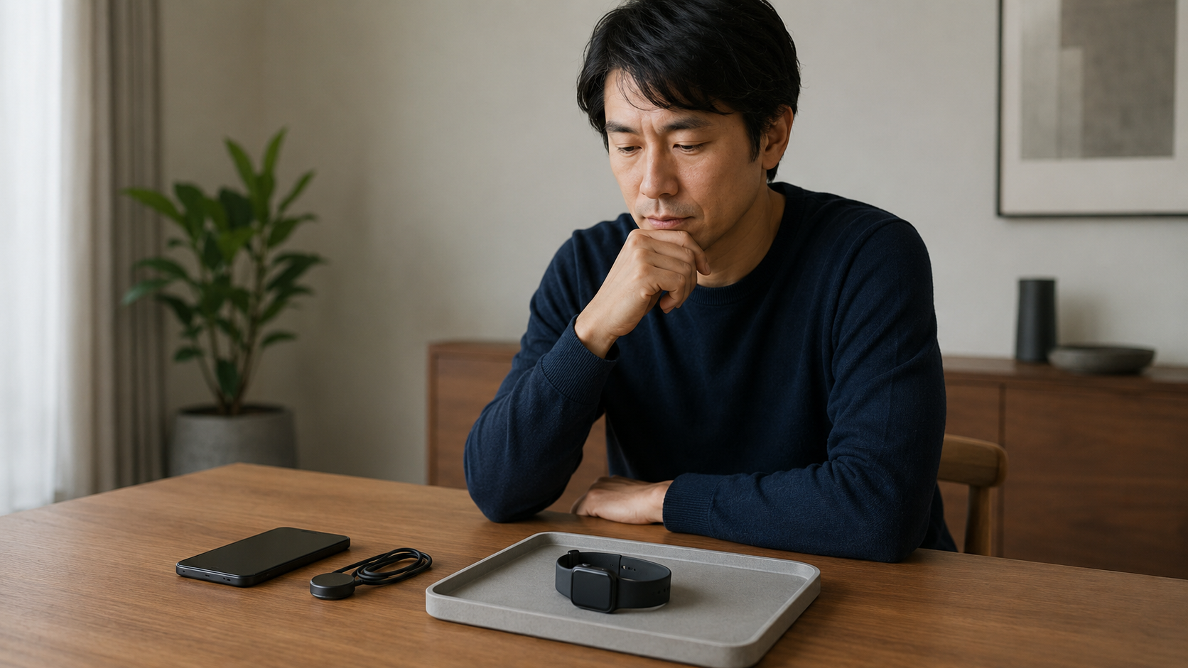 購入前のスマートウォッチを前に必要性を考える日本人