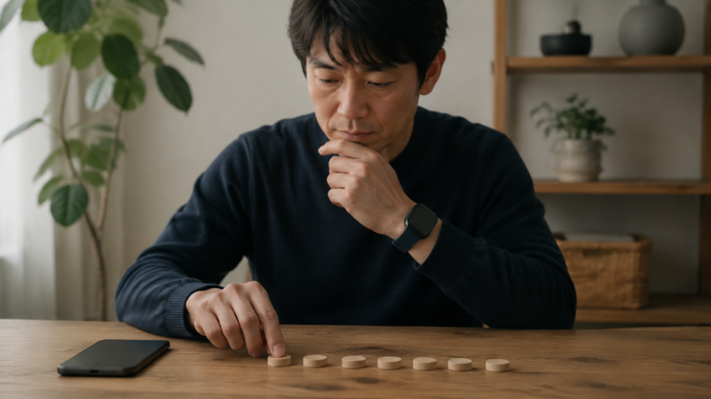 一週間の行動を振り返りスマートウォッチの必要性を確かめる日本人
