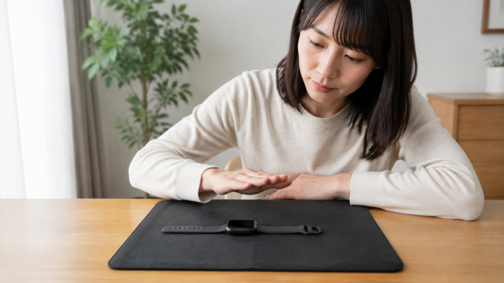 スマートウォッチの発熱や膨張を充電前に安全確認する日本人