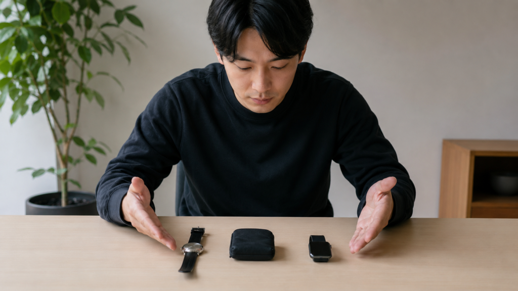 宇宙的な外観やデジタル表示の印象だけでスマートウォッチと判断しない場面