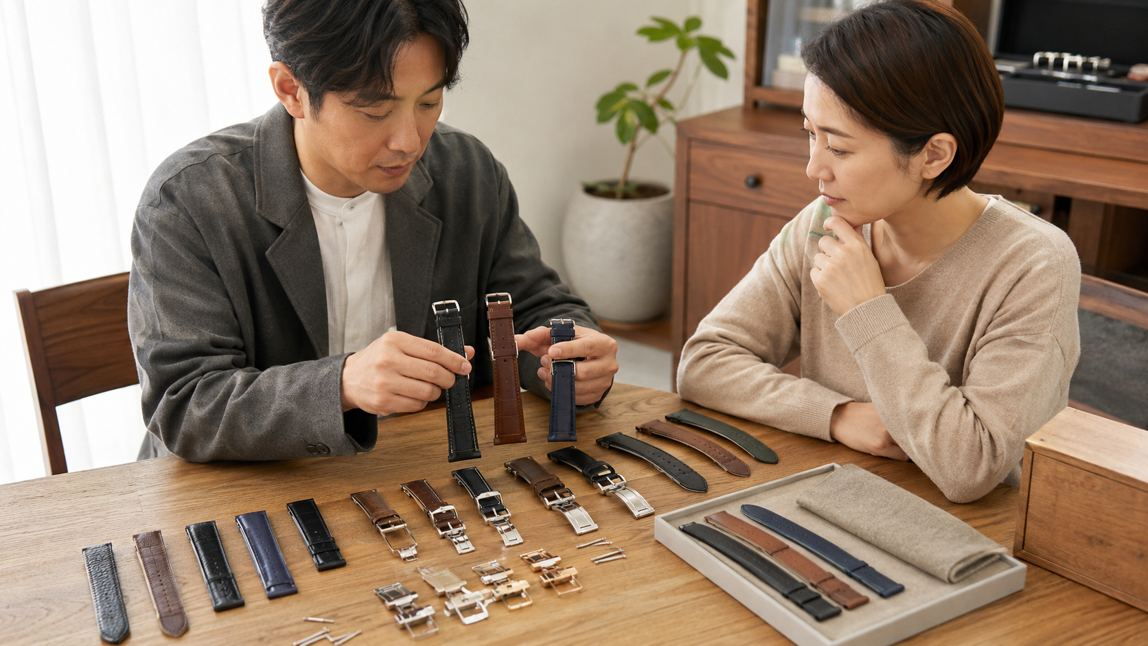 腕時計の革ベルトをラグ幅や尾錠幅と長さ・厚みで比較する日本人