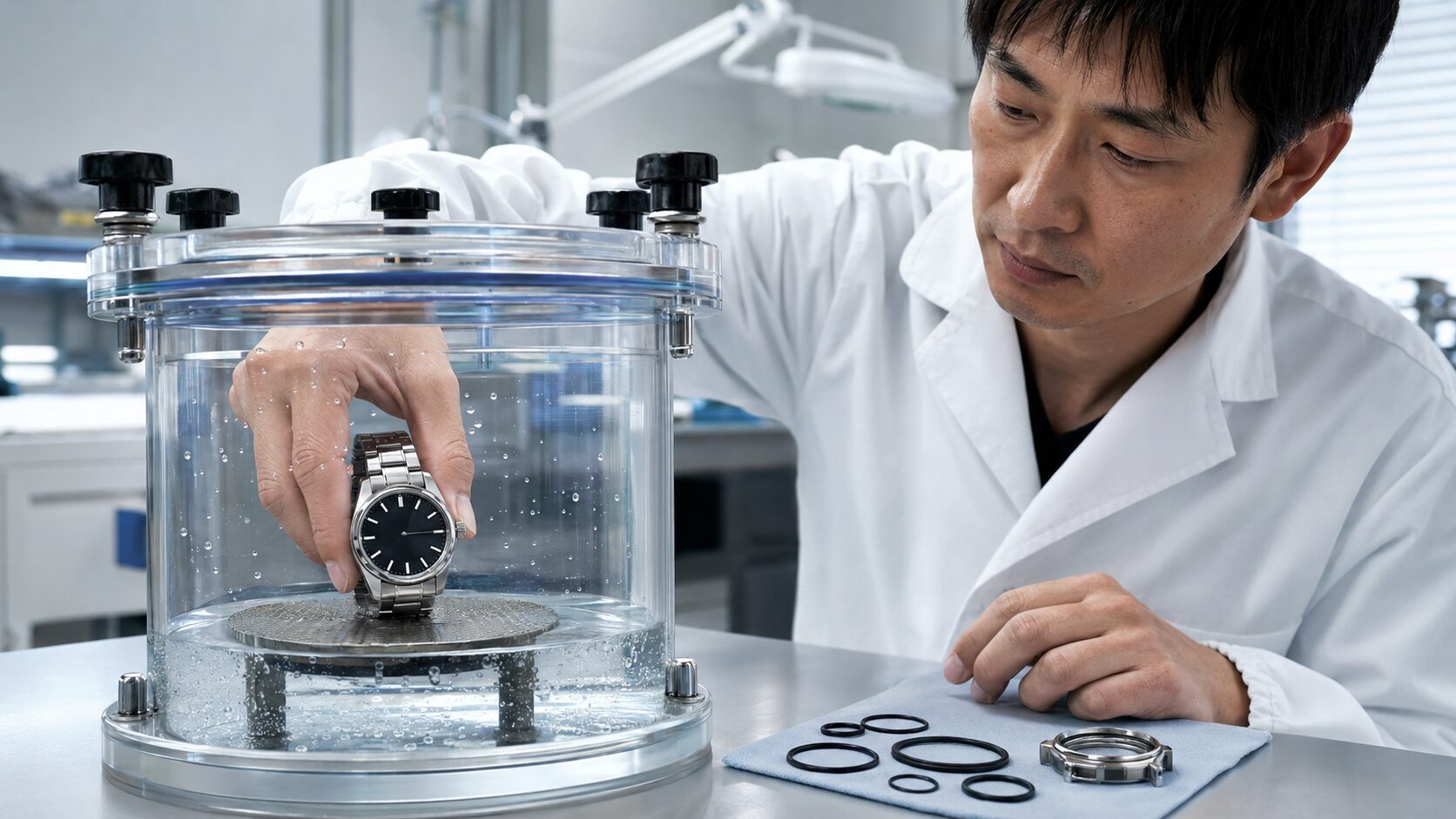 時計オーバーホール後の防水検査で水入りを防ぐ日本人時計技師
