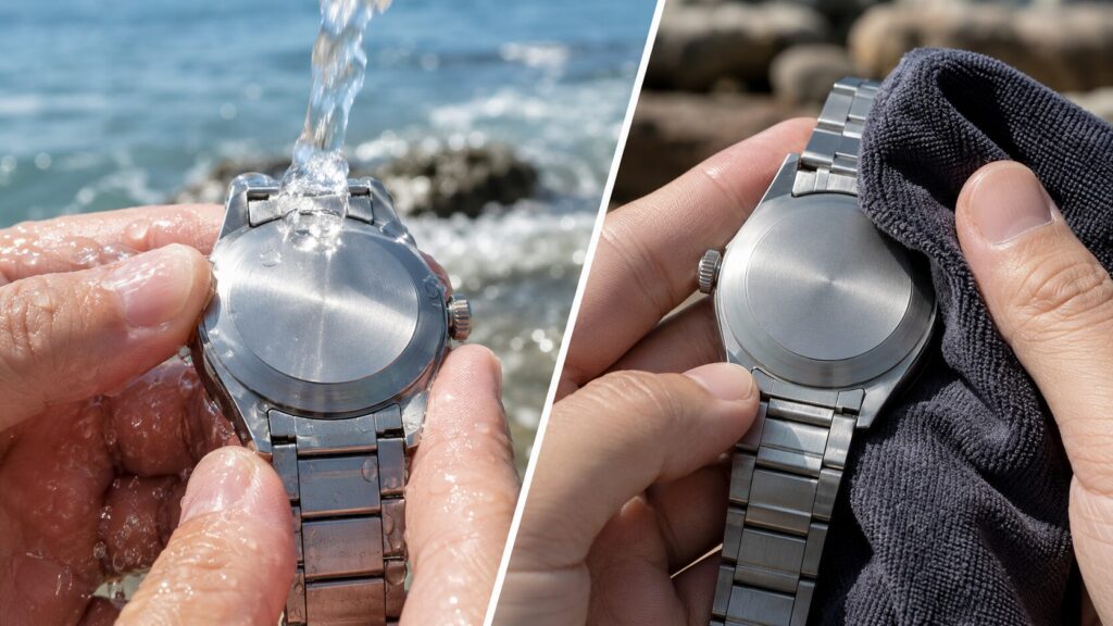 時計の水入りを防ぐため使用後にケースとブレスレットを乾燥