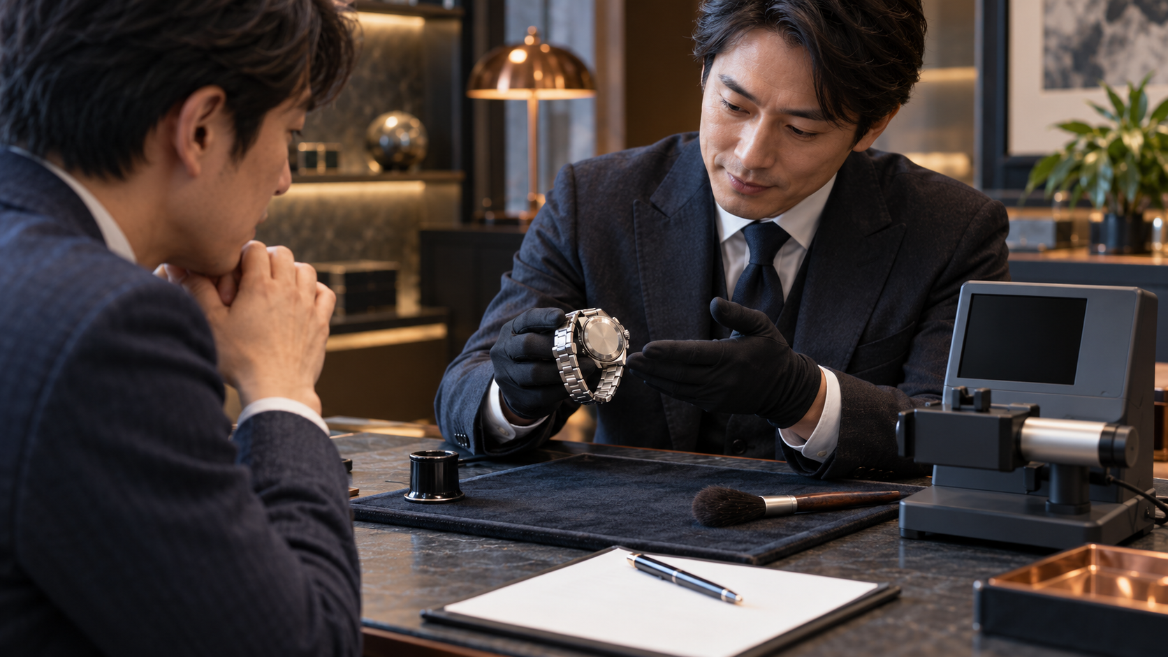 動かない高級腕時計を専門スタッフが現状査定するイメージ