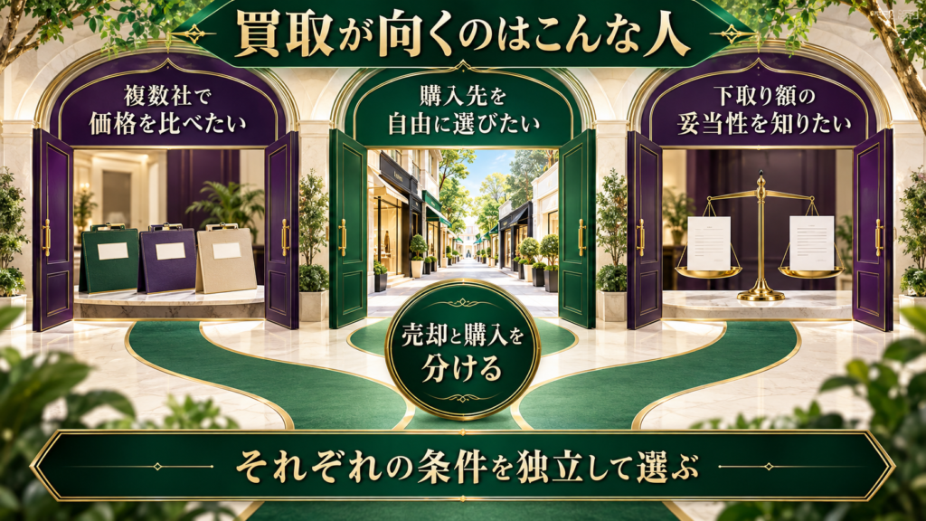 高級腕時計の買取が向いている三つの条件を示す図解