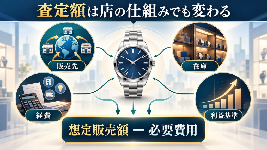 販売先や在庫や経費や利益基準が査定額へ影響する図解