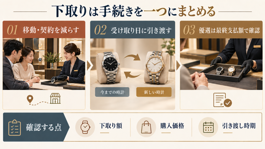 下取りで移動や契約を減らし引き渡し時期と最終支払額を確認する図解