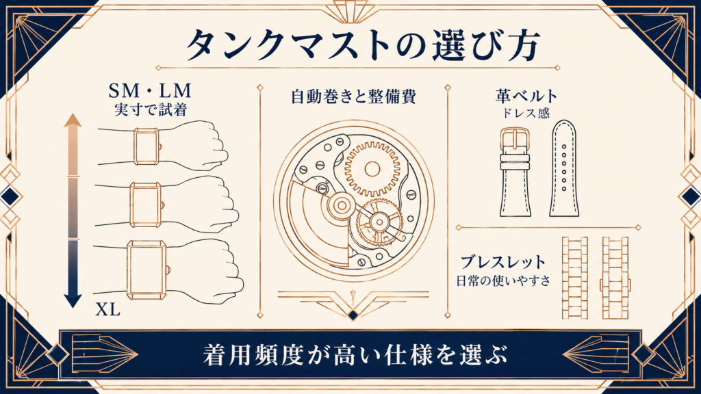 タンクマストをサイズ・機構・ベルトで選ぶ図解